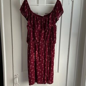 LOFT Maroon Floral Dress with Ruffle Accents, size L, EUC
